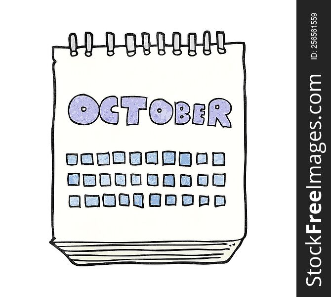 freehand textured cartoon calendar showing month of october
