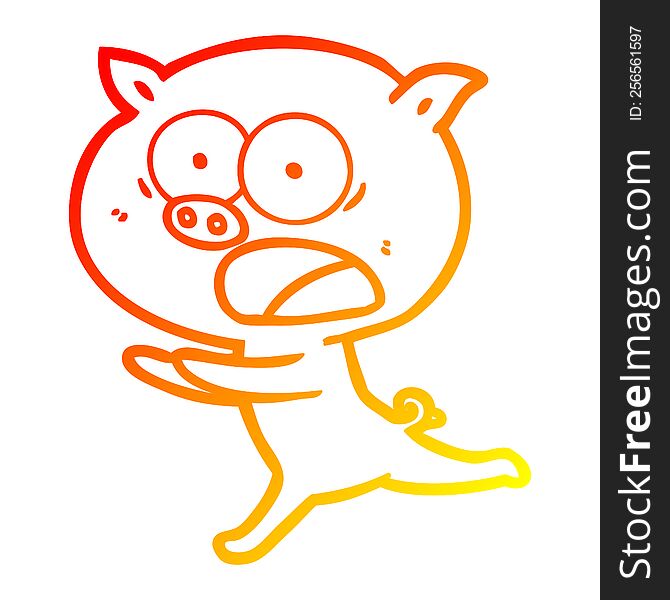 Warm Gradient Line Drawing Cartoon Pig Running