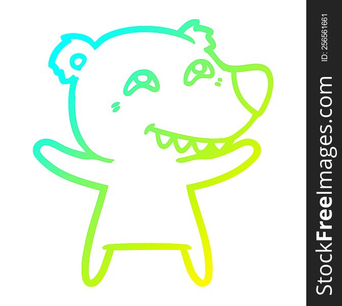 Cold Gradient Line Drawing Cartoon Bear Showing Teeth