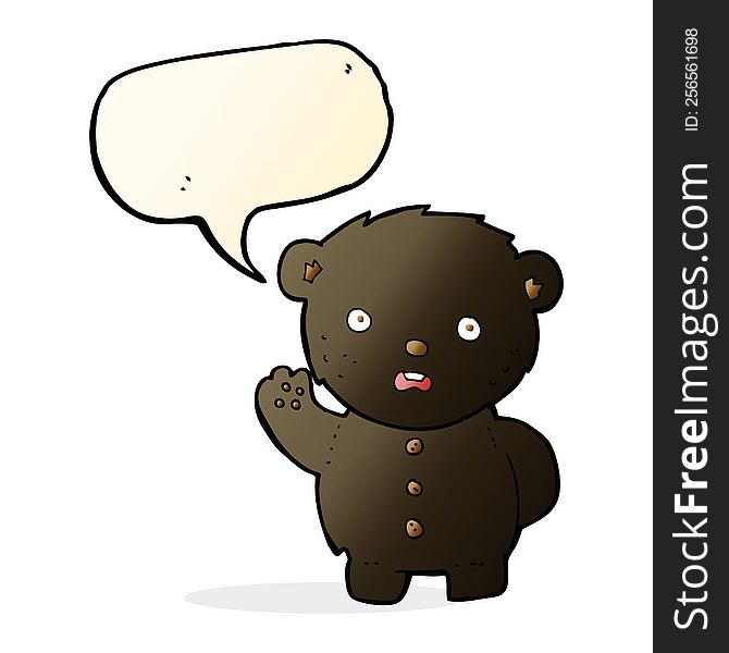 Cartoon Unhappy Black Teddy Bear With Speech Bubble