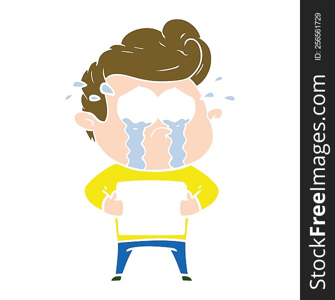 flat color style cartoon crying man receiving letter