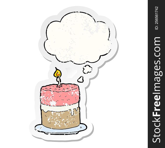 Cartoon Cake And Thought Bubble As A Distressed Worn Sticker