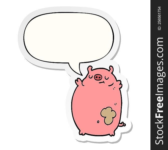 cartoon fat pig with speech bubble sticker. cartoon fat pig with speech bubble sticker