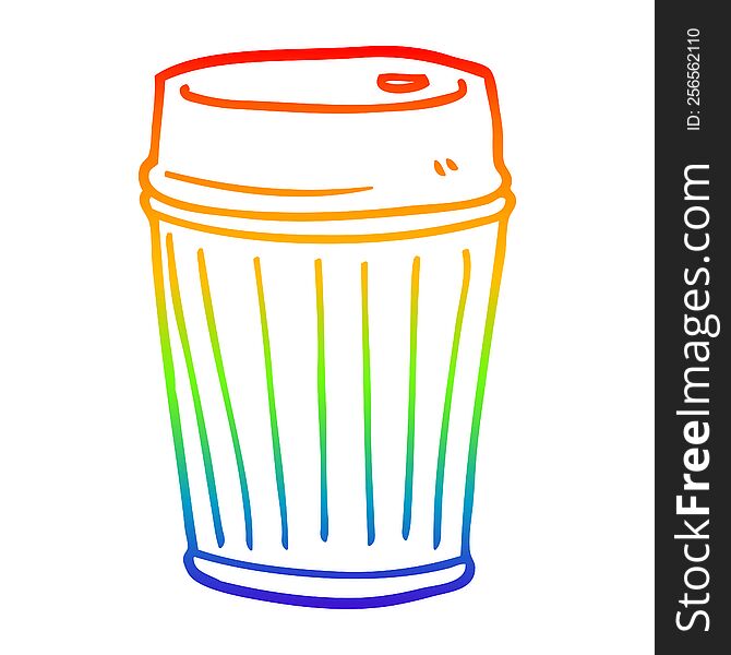 rainbow gradient line drawing of a cartoon coffee cup