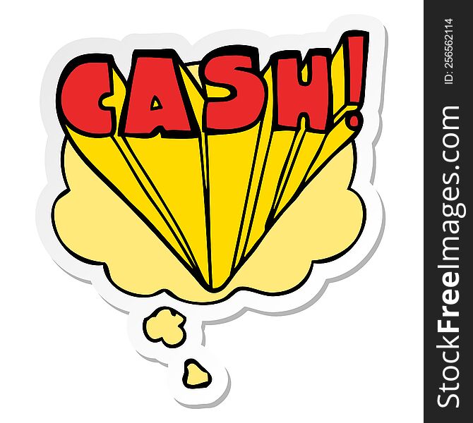cartoon word cash with thought bubble as a printed sticker