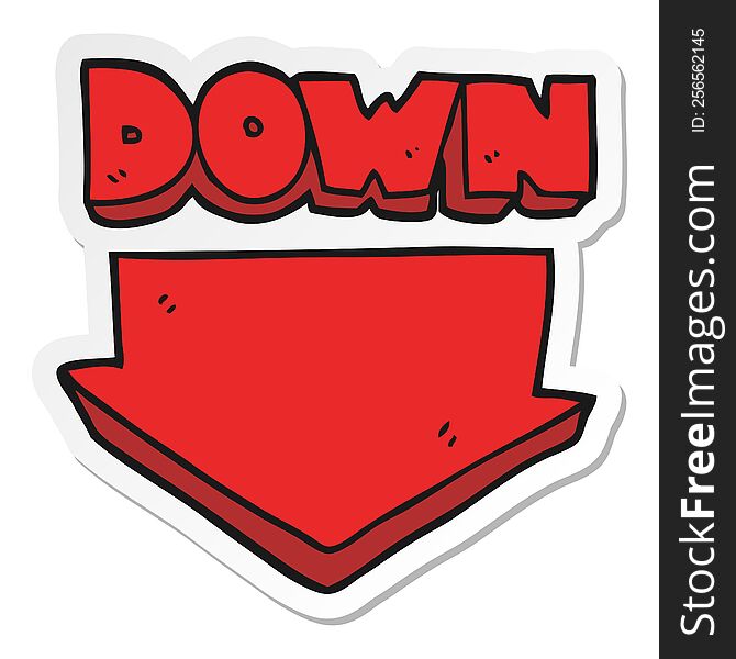 Sticker Of A Cartoon Down Arrow Symbol