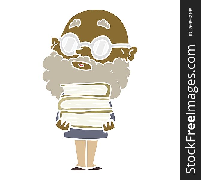 Flat Color Style Cartoon Curious Man With Beard And Glasses