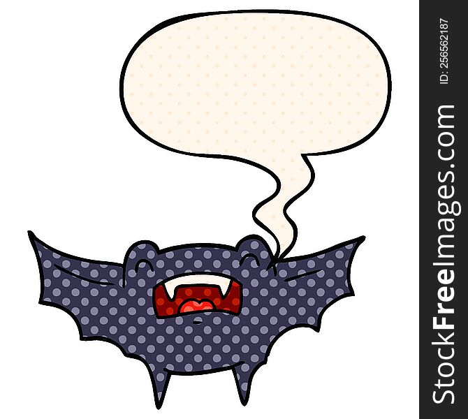 cartoon vampire bat with speech bubble in comic book style