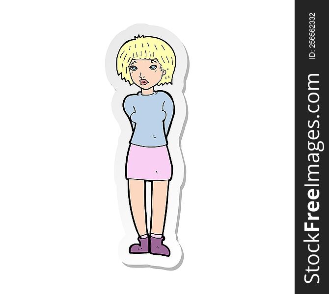 sticker of a cartoon shy woman