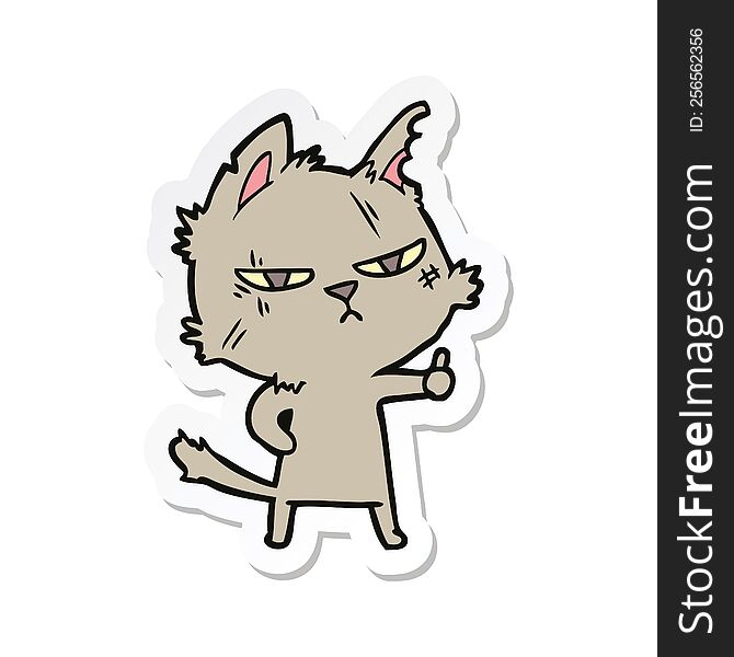 Sticker Of A Tough Cartoon Cat Giving Thumbs Up Symbol