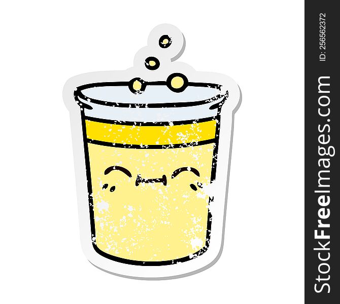 Distressed Sticker Of A Quirky Hand Drawn Cartoon Cup Of Lemonade