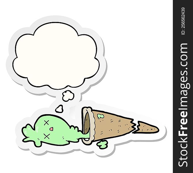 dropped cartoon ice cream with thought bubble as a printed sticker