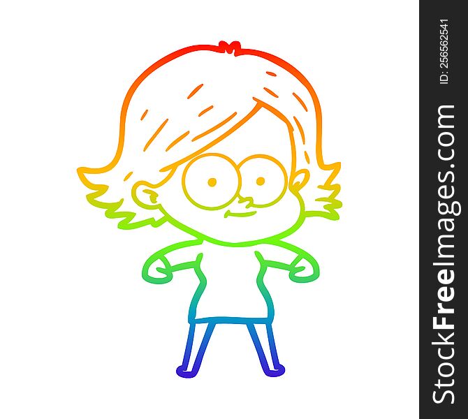 Rainbow Gradient Line Drawing Happy Cartoon Girl