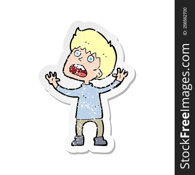 retro distressed sticker of a cartoon stressed boy