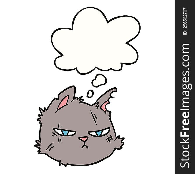 Cartoon Tough Cat Face And Thought Bubble