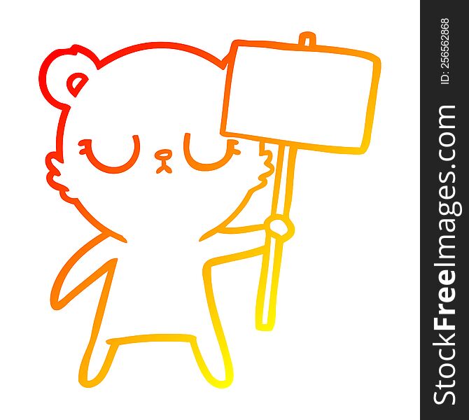 warm gradient line drawing of a peaceful cartoon bear cub with protest sign