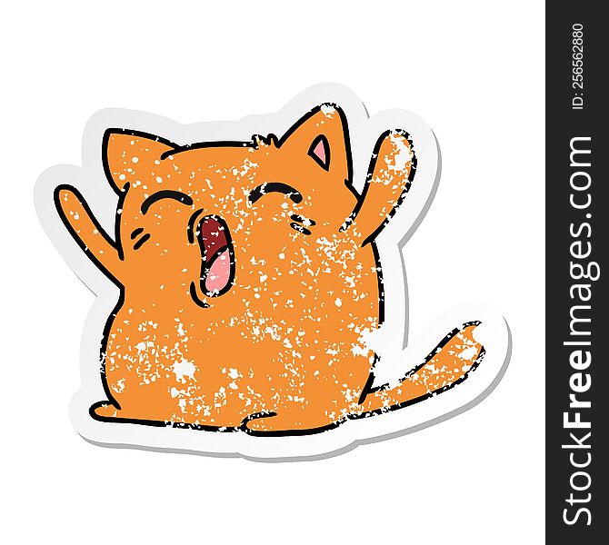 freehand drawn distressed sticker cartoon of cute kawaii cat