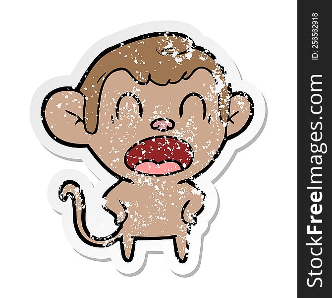 Distressed Sticker Of A Shouting Cartoon Monkey