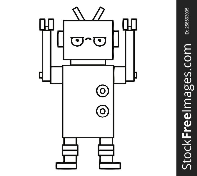 Line Drawing Cartoon Annoyed Robot