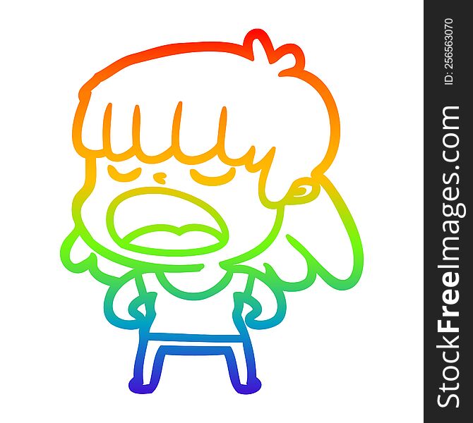Rainbow Gradient Line Drawing Cartoon Woman Talking Loudly