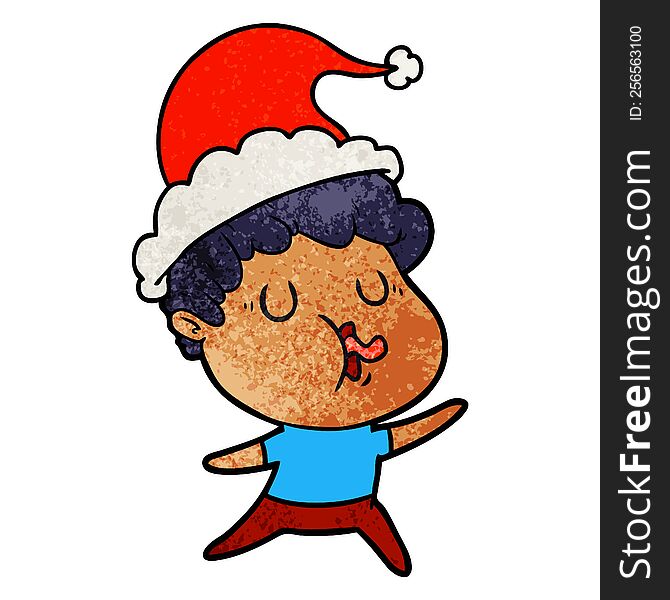 hand drawn textured cartoon of a man singing wearing santa hat