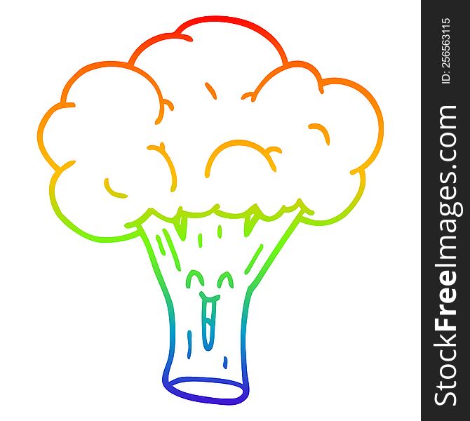 rainbow gradient line drawing of a cartoon broccoli
