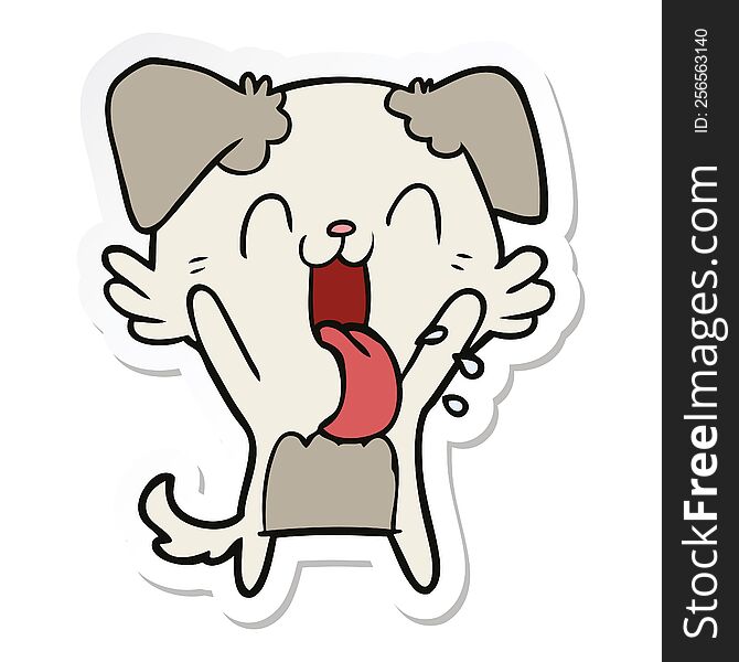 Sticker Of A Cartoon Panting Dog Waving