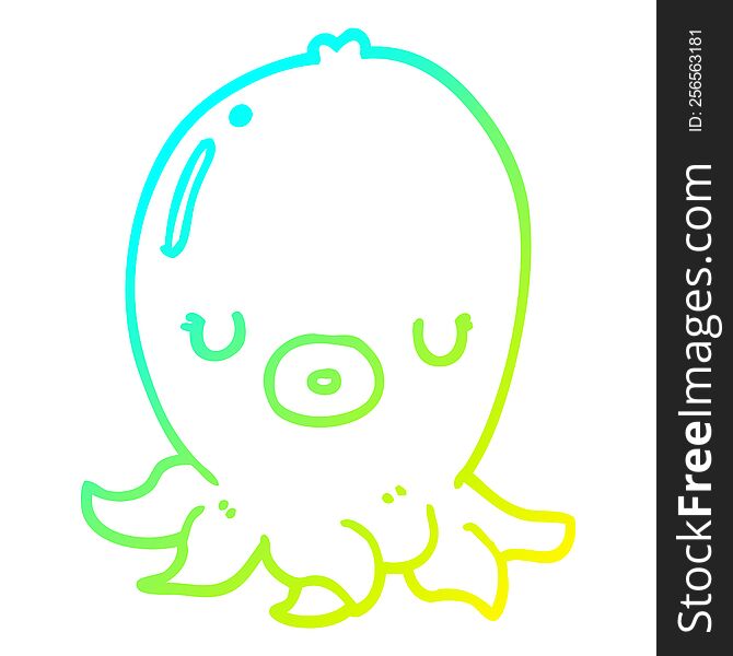 Cold Gradient Line Drawing Cartoon Octopus
