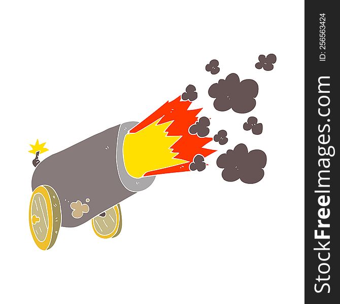 Flat Color Illustration Of A Cartoon Big Cannon Firing