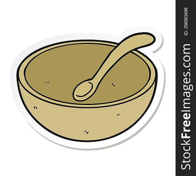 sticker of a cartoon wooden bowl and spoon