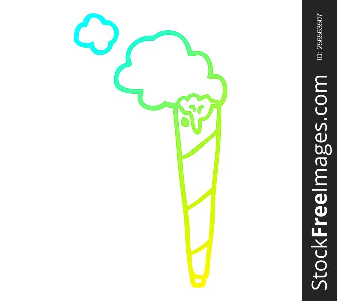 cold gradient line drawing of a cartoon rolled cigarette