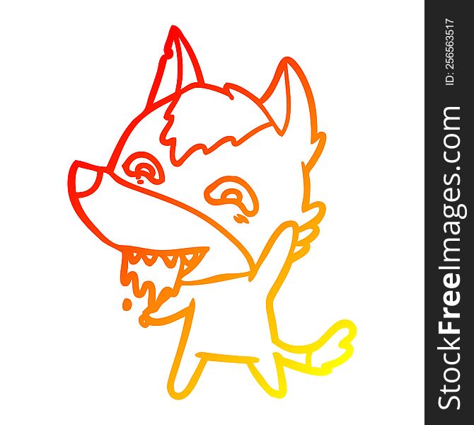 warm gradient line drawing of a cartoon hungry wolf