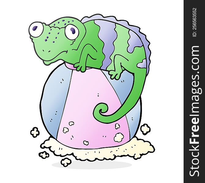 freehand drawn cartoon chameleon on ball
