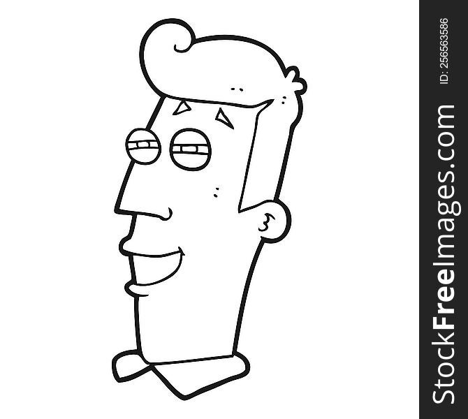 freehand drawn black and white cartoon grinning man