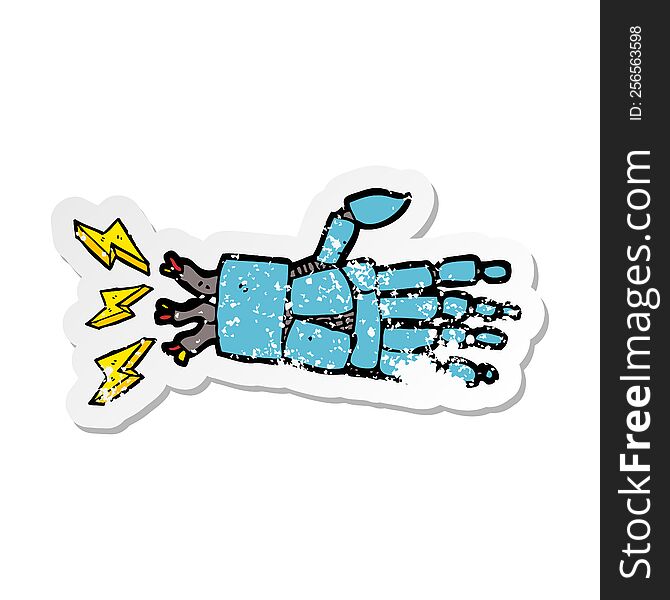 Retro Distressed Sticker Of A Cartoon Robot Hand