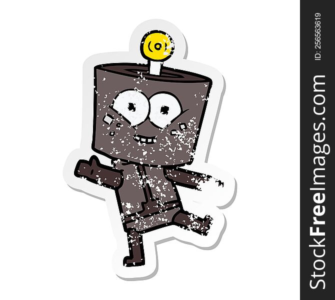 Distressed Sticker Of A Happy Cartoon Robot Dancing