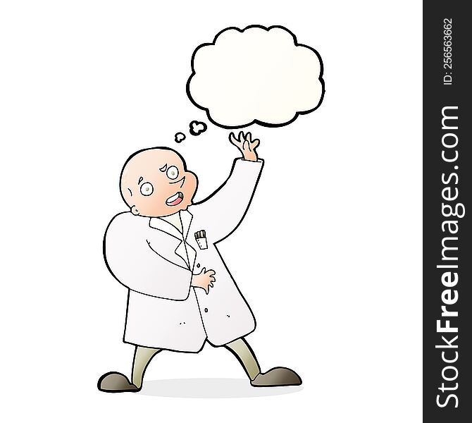 cartoon mad scientist with thought bubble