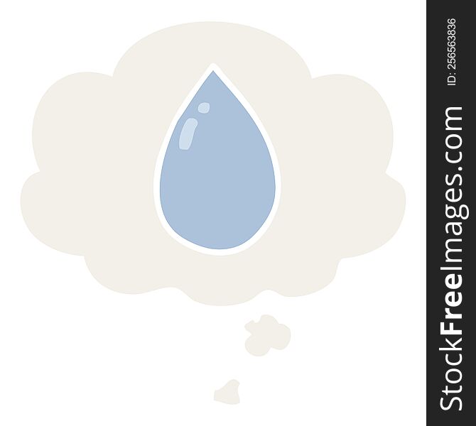 cartoon water droplet with thought bubble in retro style
