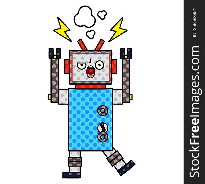 Comic Book Style Cartoon Broken Robot