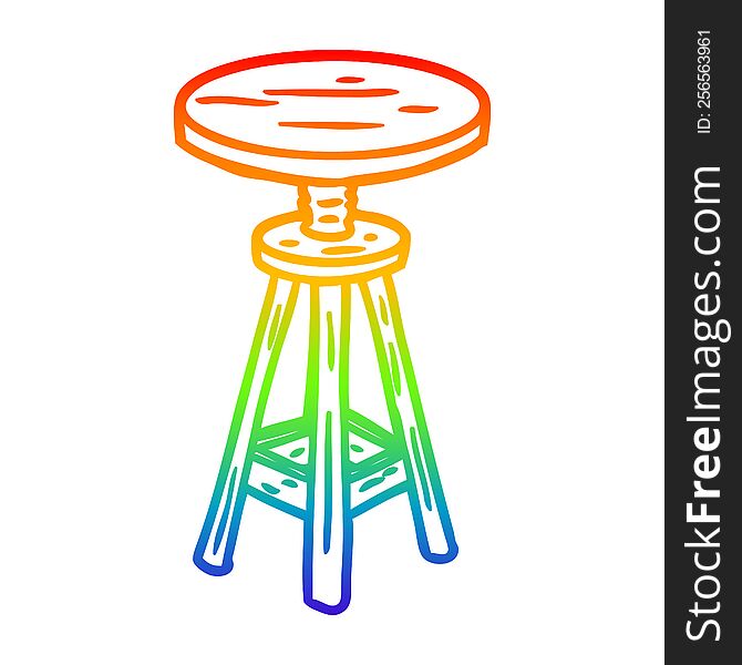 rainbow gradient line drawing of a adjustable artist stool