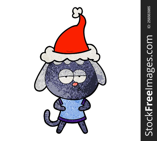 Textured Cartoon Of A Bored Dog Wearing Santa Hat