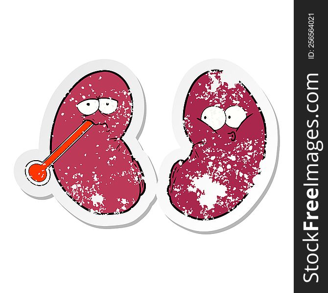 distressed sticker of a cartoon unhealthy kidney