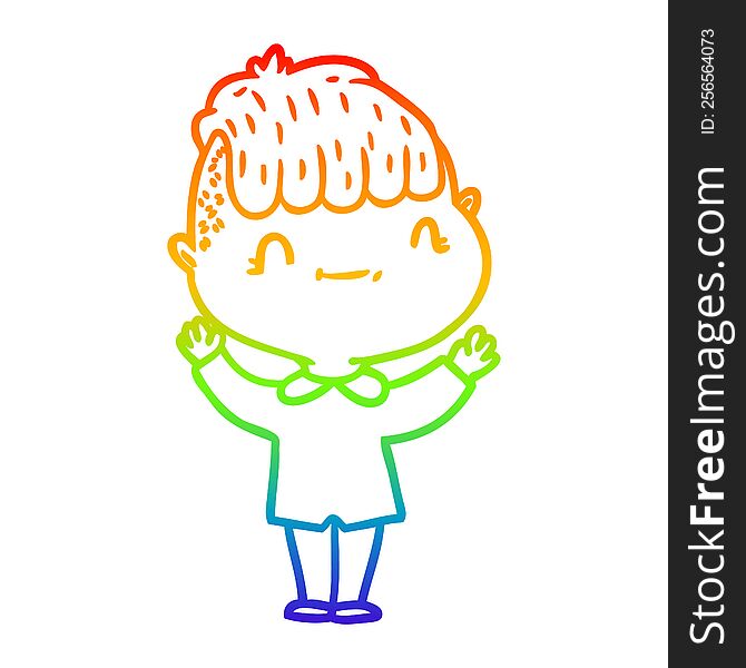 Rainbow Gradient Line Drawing Cartoon Friendly Boy