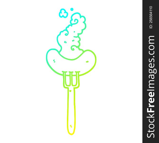 cold gradient line drawing of a cartoon sausage on fork