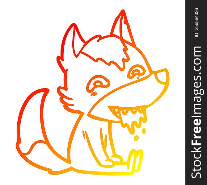 Warm Gradient Line Drawing Cartoon Hungry Wolf Sitting Waiting