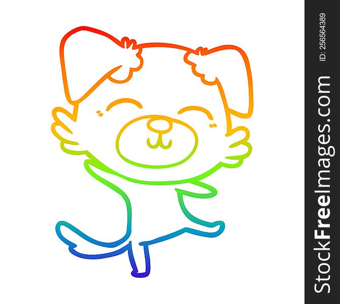 rainbow gradient line drawing of a cartoon dog doing a happy dance