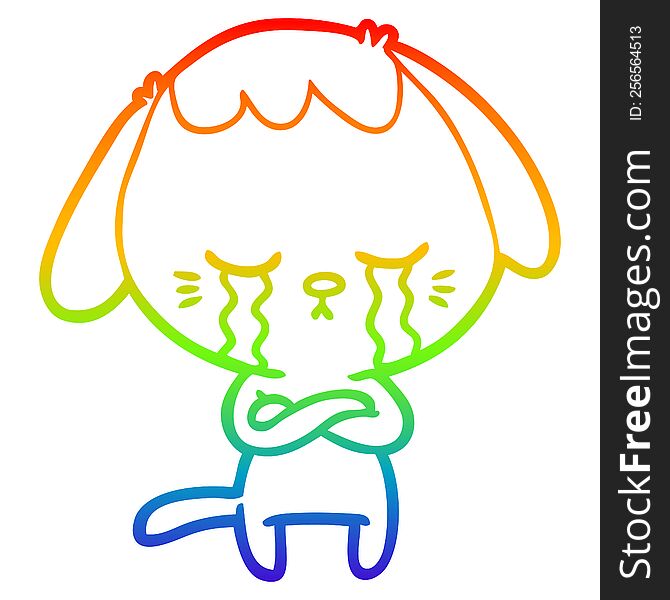 rainbow gradient line drawing of a cute puppy crying cartoon