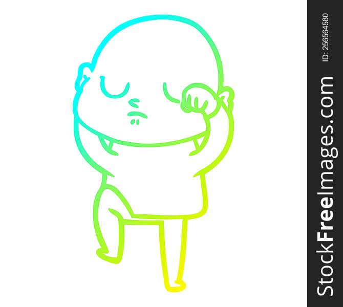 cold gradient line drawing of a cartoon bald man