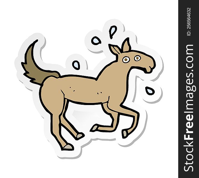 Sticker Of A Cartoon Horse Sweating