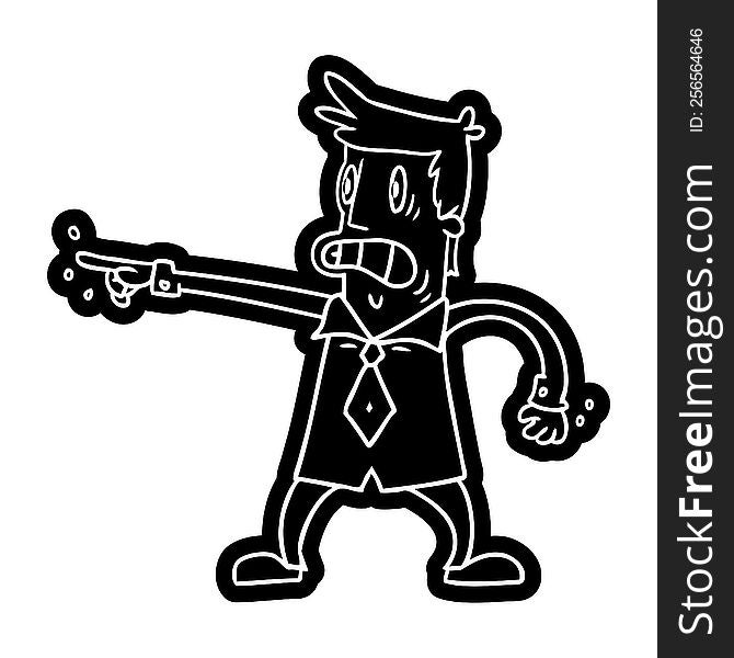 Cartoon Icon Drawing Man Pointing Looking Worried